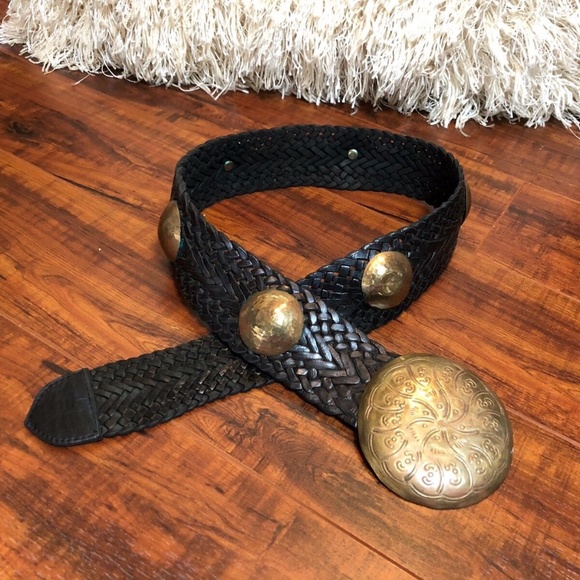 Vintage Leather BoHo Hammered Disc Belt - Picture 2 of 7